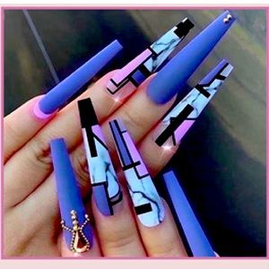 24 Pieces Fake Press On Nails Set Light Purple Gold Rhinestones Design